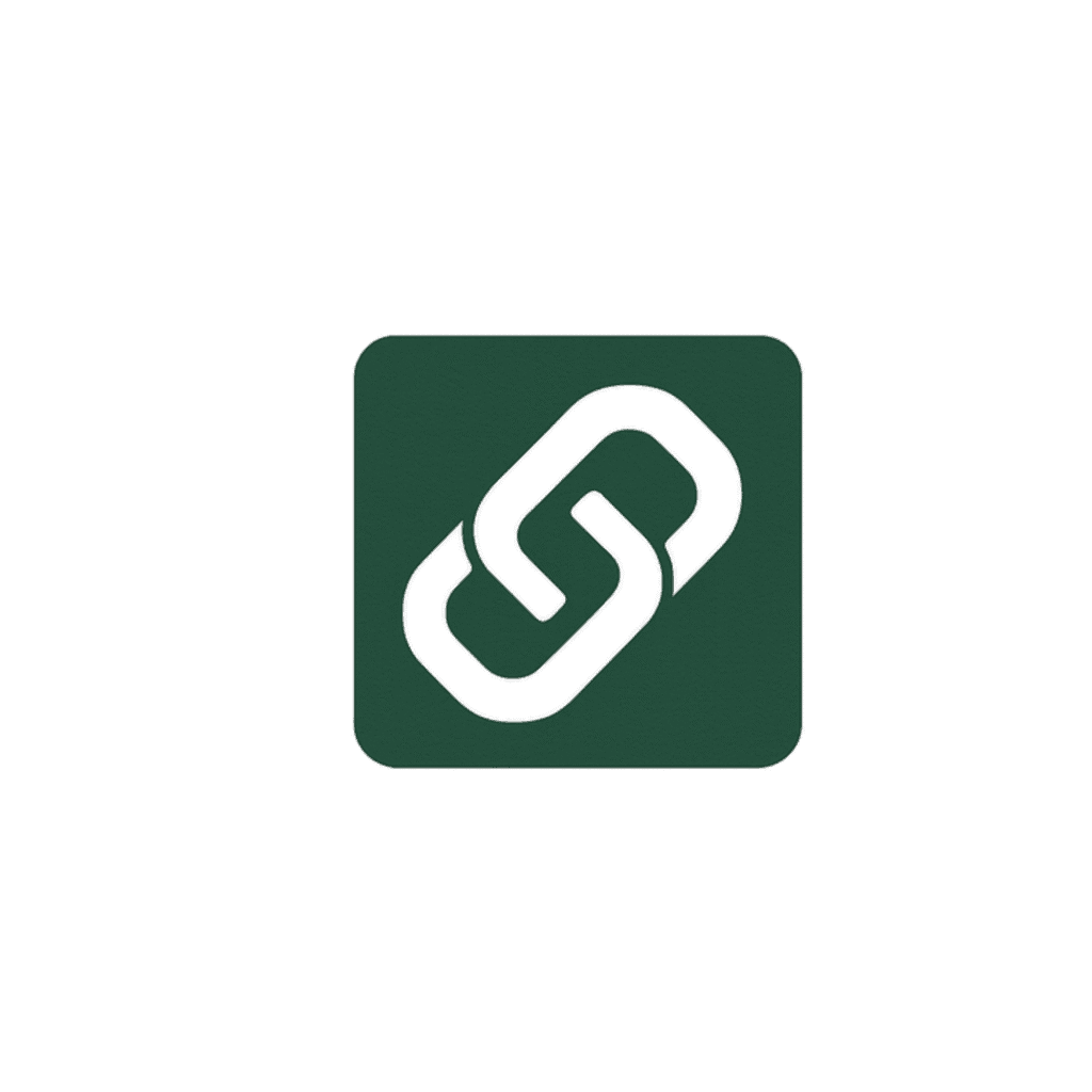 Logo Art'Link, lien blanc sur fond vert sapin