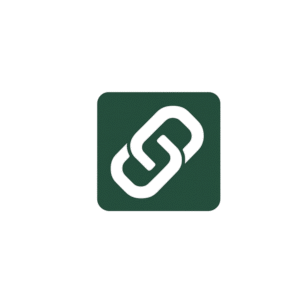 Logo Art'Link, lien blanc sur fond vert sapin